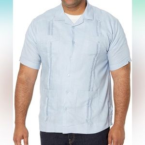 Cubavera Men's 100% Linen Four-Pocket Short Sleeve Button-Down Guayabera Shirt